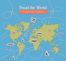 创意环球旅行世界地图和轨迹图矢量