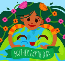 卡通世界地球日怀抱地球的女孩图矢量图片