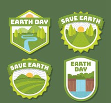 4款绿色世界地球日标签矢量素材