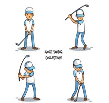 4款创意高尔夫男子动作矢量图下载