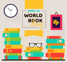 彩色世界图书日书桌上的书籍图矢量图