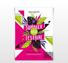 创意热带树叶夏季音乐节海报图矢量图下载