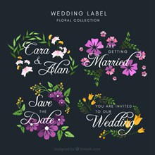 4款彩色婚礼花卉标签图矢量图