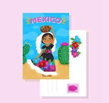 卡通墨西哥女子明信片正反面图矢量素材