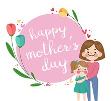 卡通母亲节母女和花卉矢量图下载