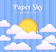 创意纸质云朵中的太阳矢量