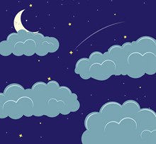 创意夜晚云朵中的月亮风景图矢量素材