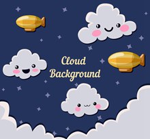 可爱夜空中的云朵和飞艇矢量图片