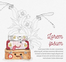 彩绘行李箱和蜻蜓矢量图片