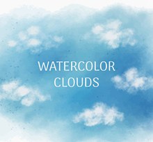 水彩绘蓝天上的云朵矢量图片