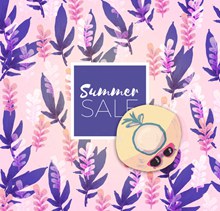 彩绘紫色花草夏季销售招贴画图矢量素材