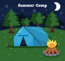 创意夜晚树林中的野营帐篷图矢量图下载