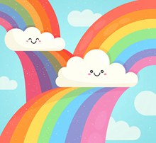 可爱彩虹和笑脸云朵矢量下载
