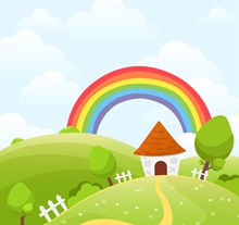 创意郊外房屋和彩虹风景图矢量图片