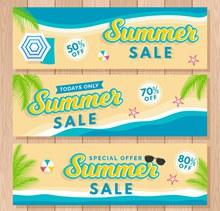 3款创意沙滩夏季促销banner矢量图下载