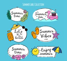 6款彩绘夏季语言标签矢量下载