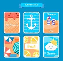 6款彩色夏季元素圆角卡片矢量素材
