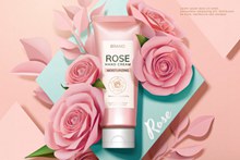 粉色玫瑰花化妆品海报矢量图