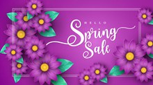 紫色春季花卉销售海报图矢量图下载