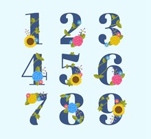 9款彩色花卉数字艺术字图矢量素材