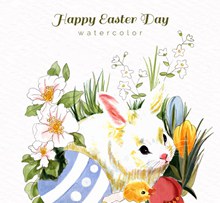 水彩绘白色复活节兔子图矢量下载