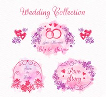 5款彩绘婚礼花卉标签图矢量图下载