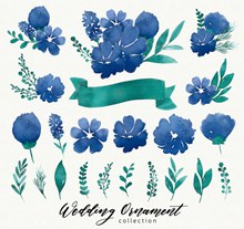 22款蓝色婚礼花卉装饰物图矢量图下载