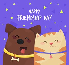 可爱国际友谊日宠物狗和猫图矢量图片