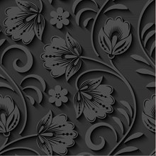 黑色3D花卉和叶子背景矢量下载