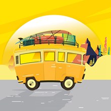创意装满行李的的黄色旅行车图矢量下载