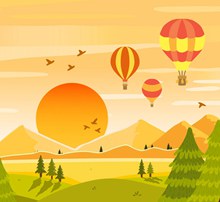 创意郊外夕阳下的热气球风景图矢量下载