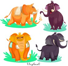 4款卡通非洲象设计矢量图
