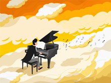 创意云中演奏的钢琴师矢量图下载