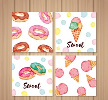4款彩绘甜品卡片矢量图片