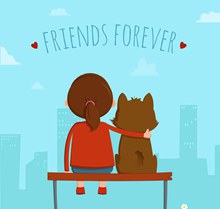 可爱国际友谊日女孩和宠物狗背影图矢量图下载