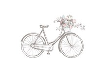 复古手绘装着鲜花的单车矢量图
