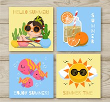 4款可爱夏季元素卡片矢量图下载