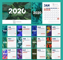 2020年树叶年历卡片矢量图片