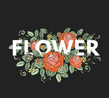 彩绘玫瑰花装饰花卉艺术字矢量图