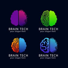 4款彩色脑科技标志矢量
