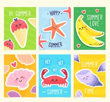 6款可爱夏季元素卡片图矢量下载