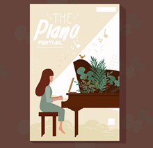 创意演奏女子钢琴音乐节传单图矢量