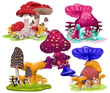 4款彩色卡通蘑菇矢量素材