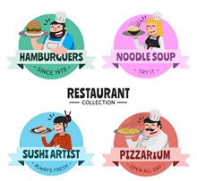 4款创意餐馆人物标签图矢量图片