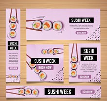 5款创意寿司餐馆banner矢量图
