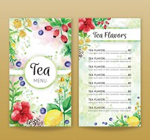 水彩绘花卉和水果茶水单图矢量图片