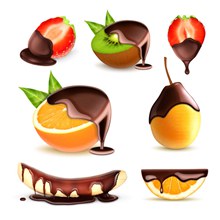7款裹着巧克力的新鲜水果图矢量图下载