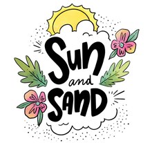 彩绘花卉装饰太阳和沙滩艺术字图矢量图下载