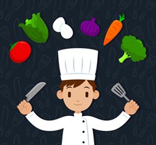 创意厨师和6款蔬菜矢量图下载