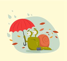 卡通秋季撑伞的蜗牛图矢量